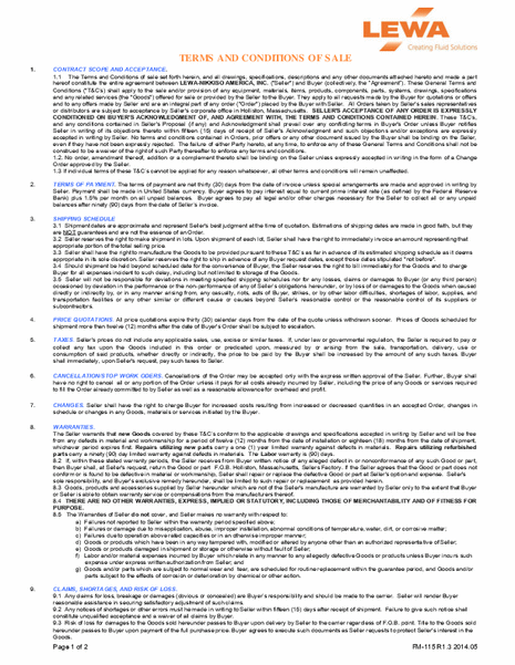 Conditions of Sale LEWA Nikkiso America (USA)